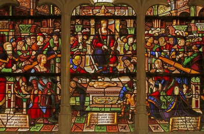 Ventana que representa el juicio de Salomón de French School